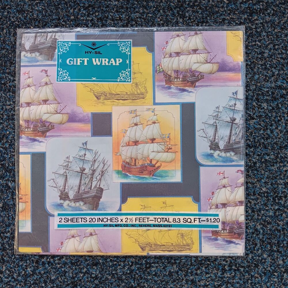Vintage Hy-Sil Gift Wrap Wrapping Paper Father's Day Sailboats 2 Sheets 20x30